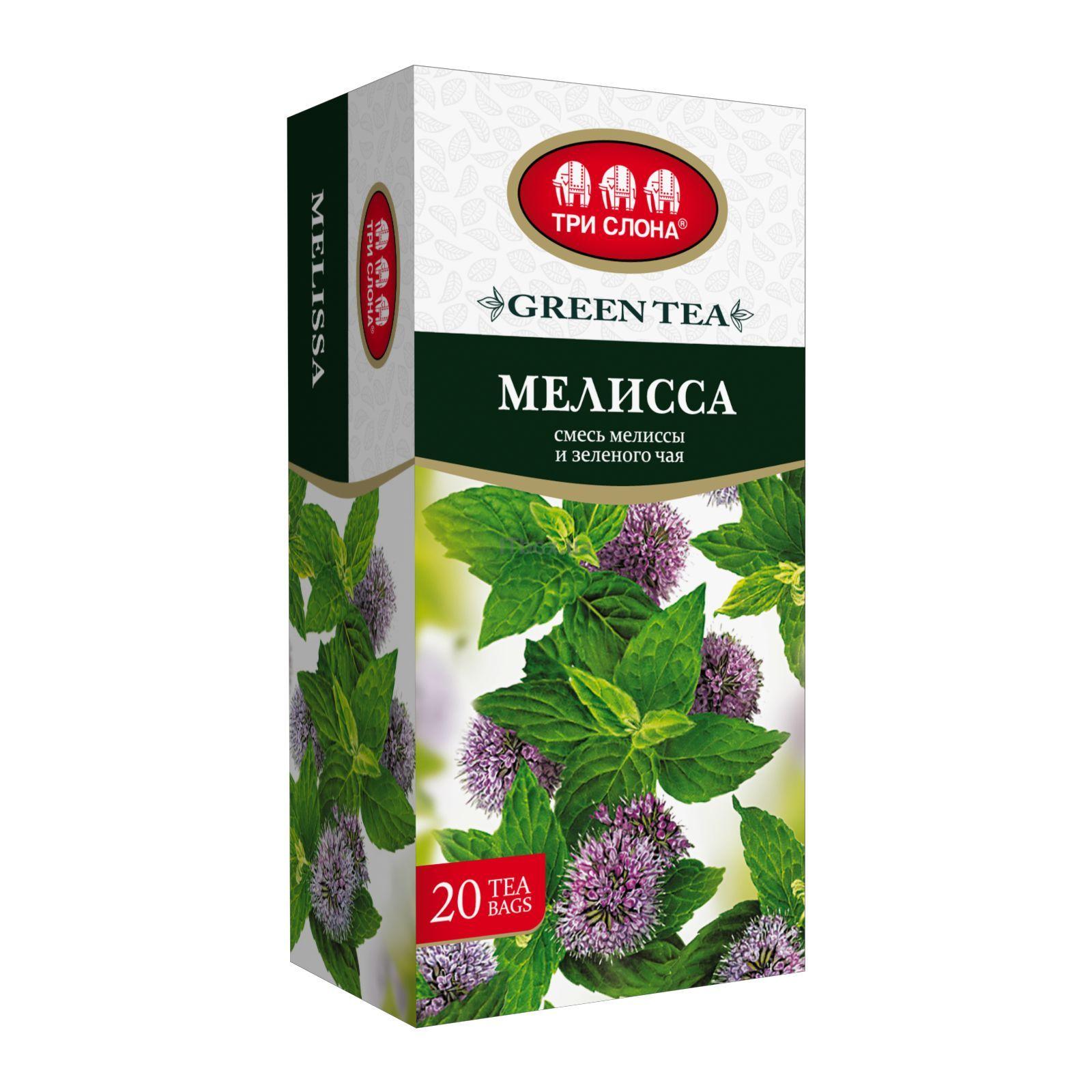 Чай ТРИ СЛОНА суміш мелиси та зелений чай Меліса ф/п б/н 1.3*20